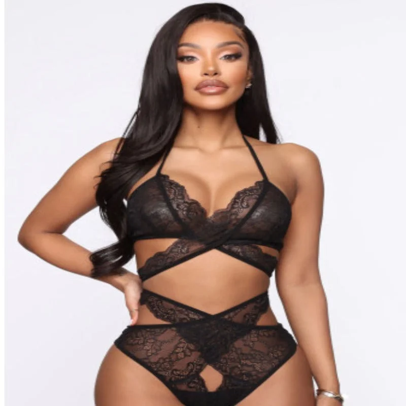 Black Lace High Waist Adjustable Strap Bralette