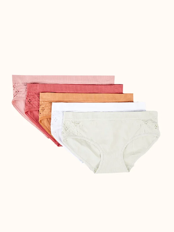 Women's Crochet Hipster Underwear (5 Pack) - Pink/Grey