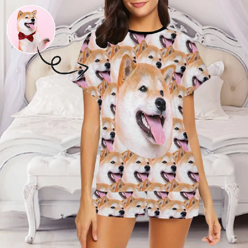 Custom Face Pajamas My Pet Seamless Sleepwear For Her Personalized Women's Short Pajama Set