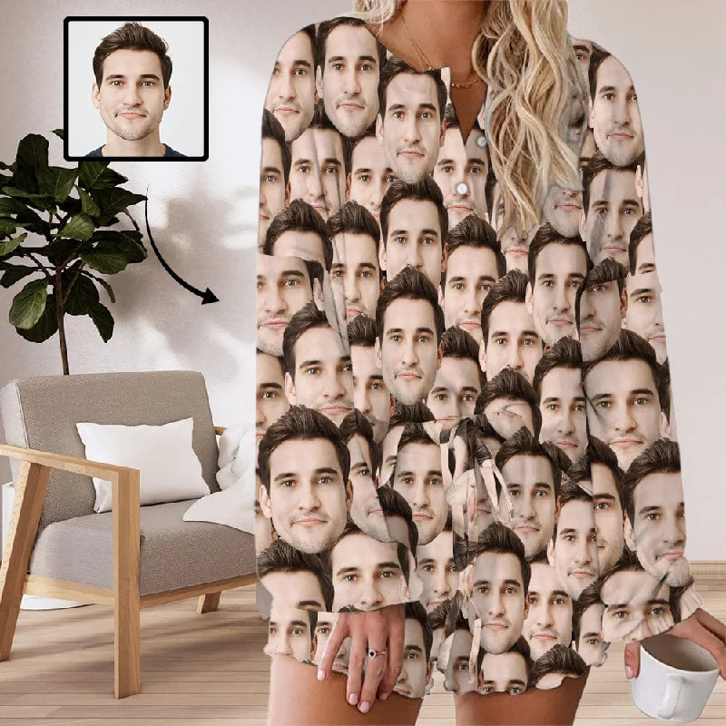 Custom Face Seamless Women's Long Sleeve Short Pajama Set