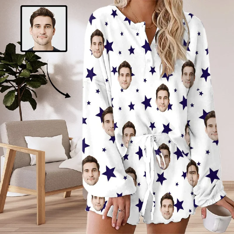 Custom Face Stars Women's Long Sleeve Short Pajama Set