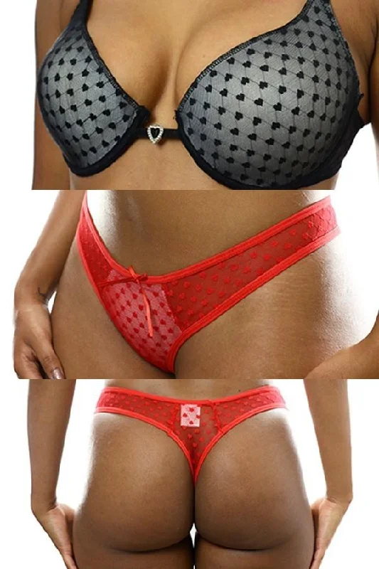 Matching Heart-Themed Lace Bra & Thong Set