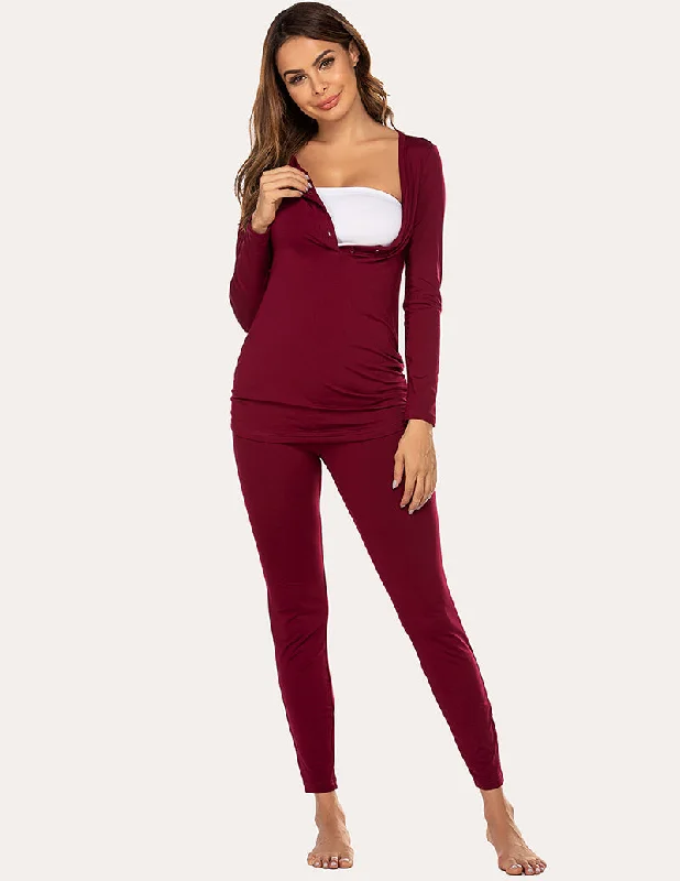 Ekouaer Maternity Thermal Pajamas Set