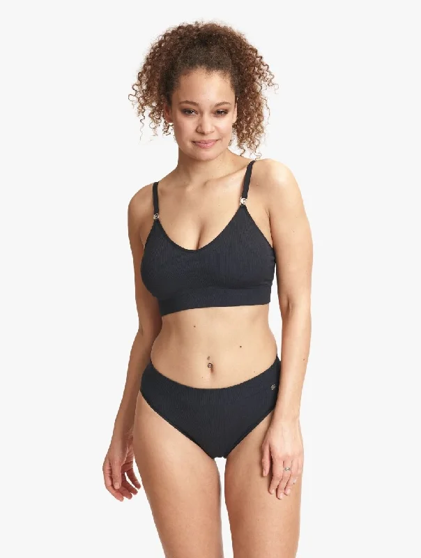 ELLE Seamless Rib Bralette & High Waisted Brief Set - Black