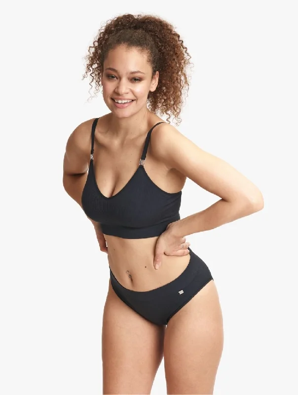 ELLE Seamless Rib Bralette & High Waisted Brief Set - Black