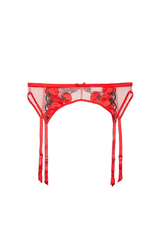 Fleur Du Mal Tomato Embroidery Garter Belt