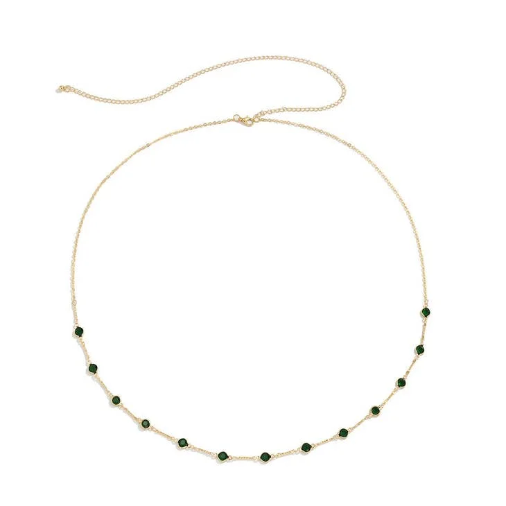 Green Crystal Beaded Waist Belly Chain in Solid Copper