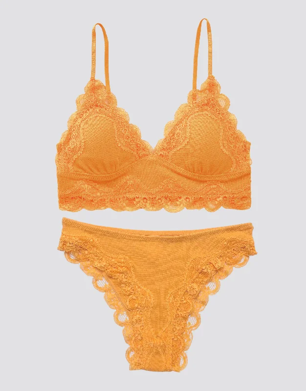 Lace Trim Bralette Set - Sunshine