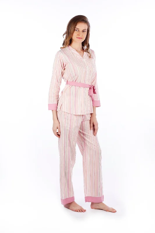 Peach Pink Stripes Pyjama Set