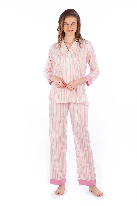 Peach Pink Stripes Pyjama Set