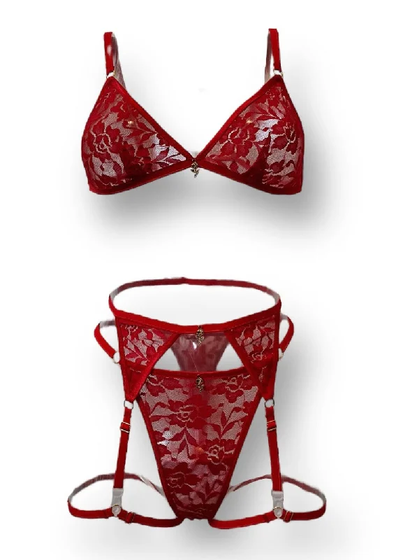 Red Rose Lace 4-piece Set