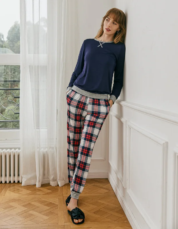 Ekouaer Soft Plaid Pajama Set