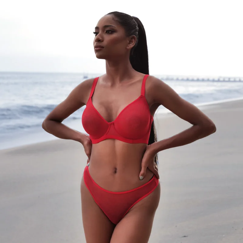 The Julie Everyday Sheer Mesh Hipster in Lobster Red