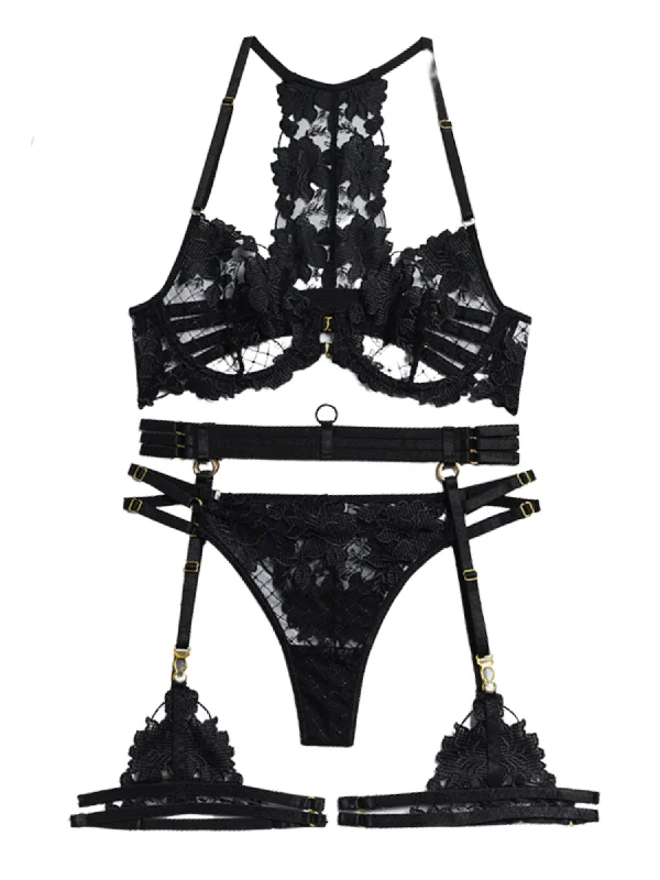 Vincy Lace Lingerie Set with Suspender Belt