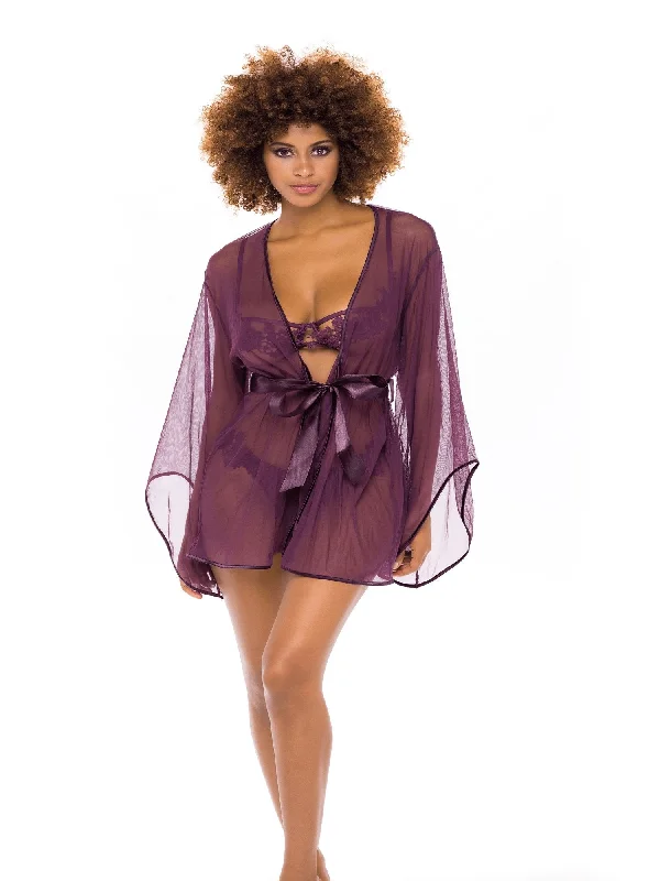 Sheer Plum Bell Sleeve Robe