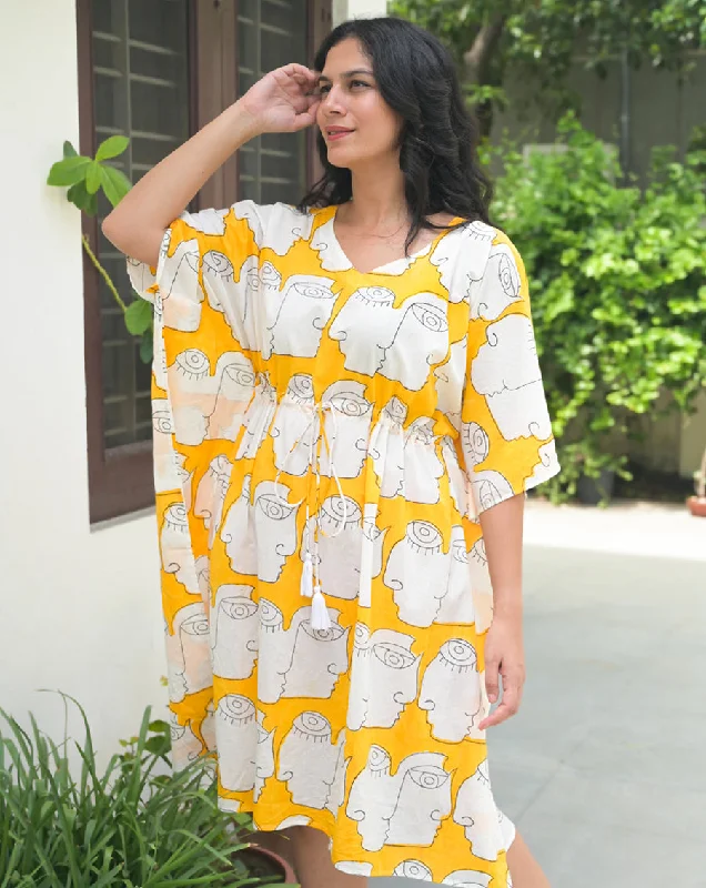 Chehre Hand Block Printed Cotton Midi Kaftan