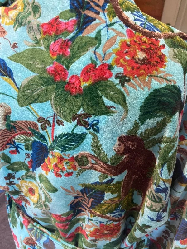 HONOLULU Vivid turquoise, emblazoned with mischievous monkeys Dressing Gown