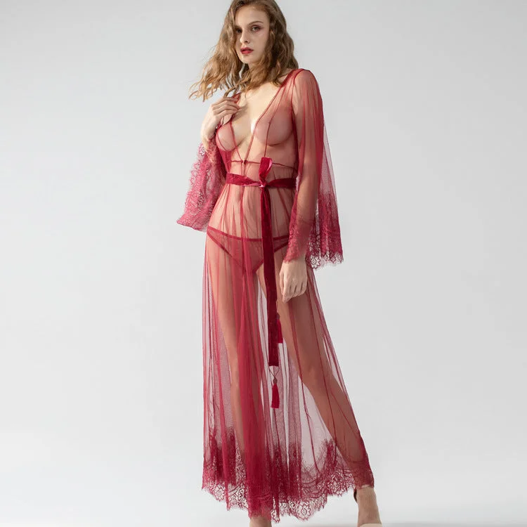 NEW!!! Long Tulle & Lace Robe & Panty Set