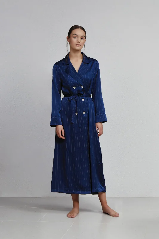 double breasted robe, navy pinstripe