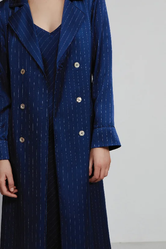 double breasted robe, navy pinstripe