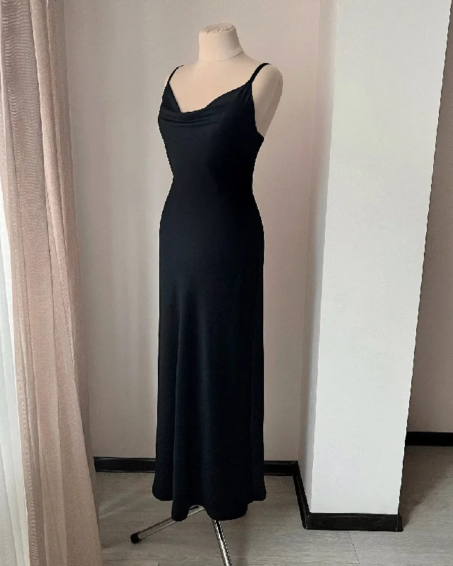 Black Floor Length Nightgown with Cowl - Handmade