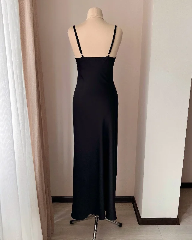 Black Floor Length Nightgown with Cowl - Handmade