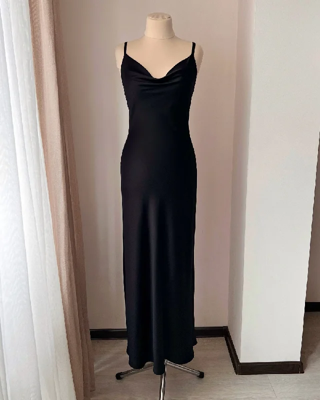 Black Floor Length Nightgown with Cowl - Handmade