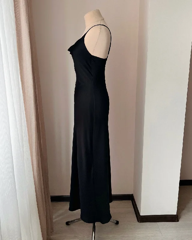 Black Floor Length Nightgown with Cowl - Handmade