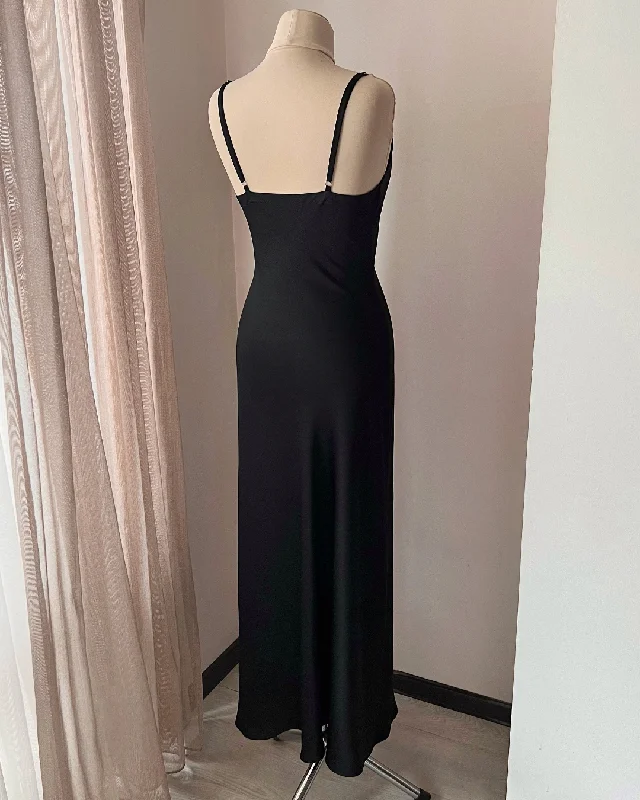 Black Floor Length Nightgown with Cowl - Handmade