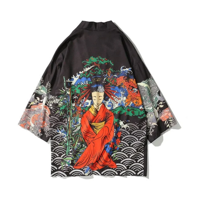 Japanese Style Waves Samurai Kimono Streetwear Men Women Cardigan Japan Harajuku Anime Robe Traditional Clothes 2020 Summer