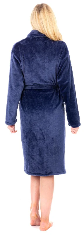 Ladies Navy Blue Flannel Fleece Bathrobe