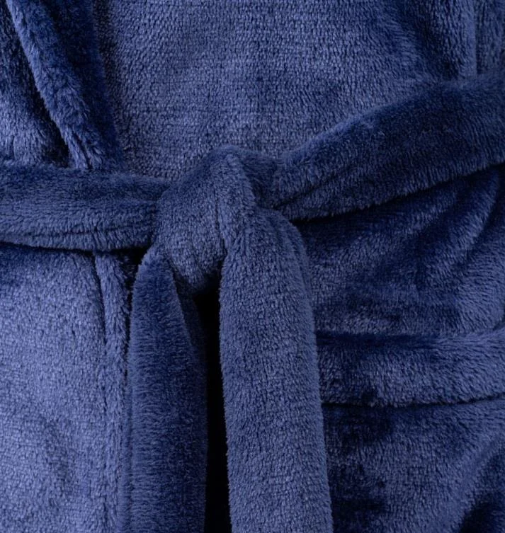 Ladies Navy Blue Flannel Fleece Bathrobe