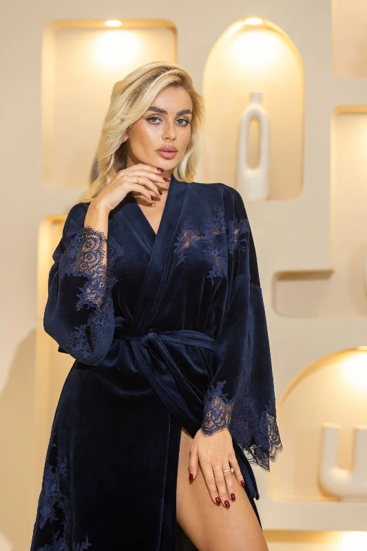 Marseilles blue velor long robe