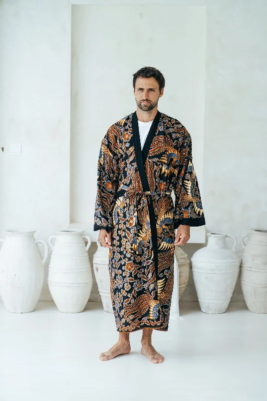 Navy Men's Full Length Batik Robe