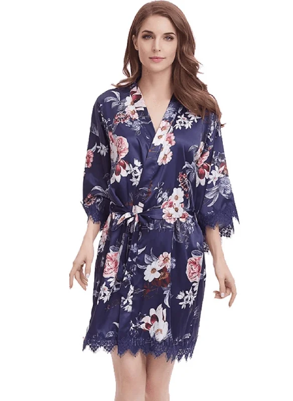 Navy Floral Lace Robe