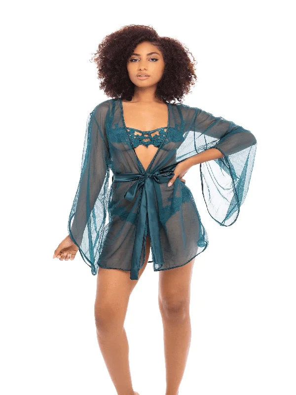 Sheer Teal Bell Sleeve Robe