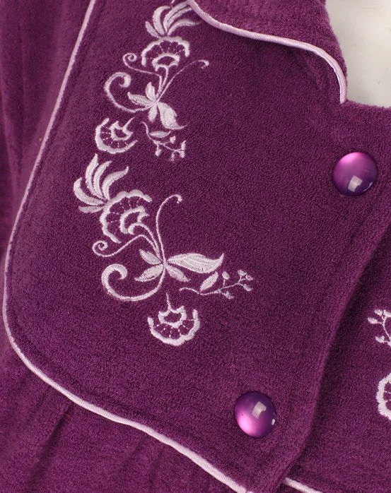 Slenderella-Button Front Boucle Fleece Robe-HC2326-Plum