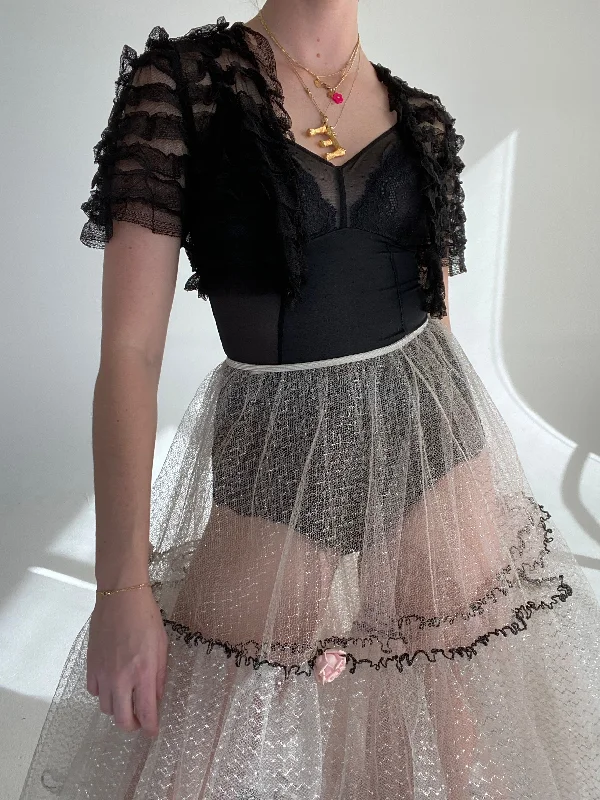 1930's Black Tulle Lace Ruffle Bolero