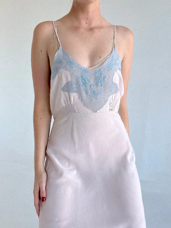 1930's Grey Silk Slip with Blue Chiffon insert