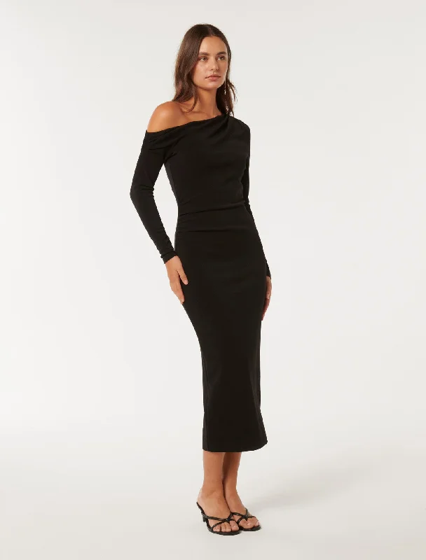 Alexandra Tipped Shoulder Long Sleeve Midi Dress