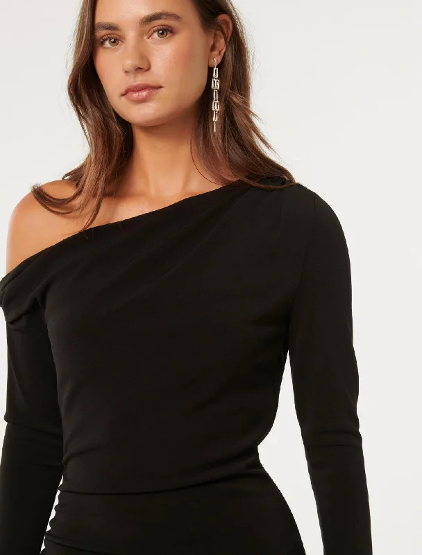 Alexandra Tipped Shoulder Long Sleeve Midi Dress