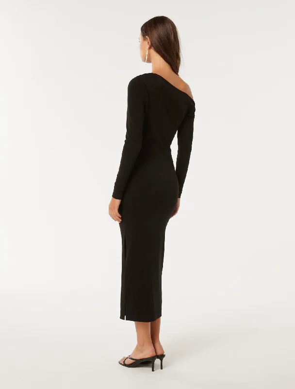 Alexandra Tipped Shoulder Long Sleeve Midi Dress