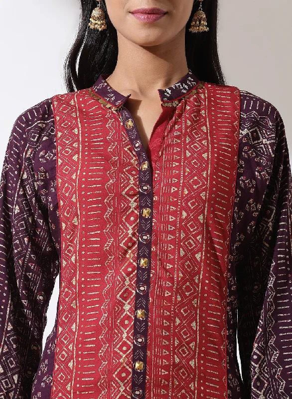 Purple Foil-Printed Nargis Kurta