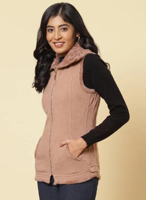 Tender Peach Fleece Zipper Jacket