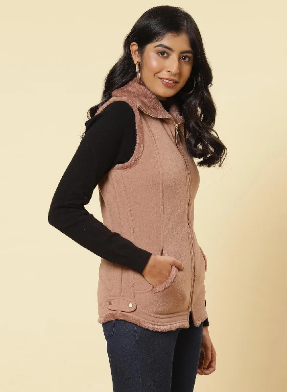 Tender Peach Fleece Zipper Jacket