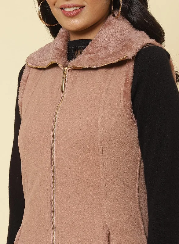 Tender Peach Fleece Zipper Jacket