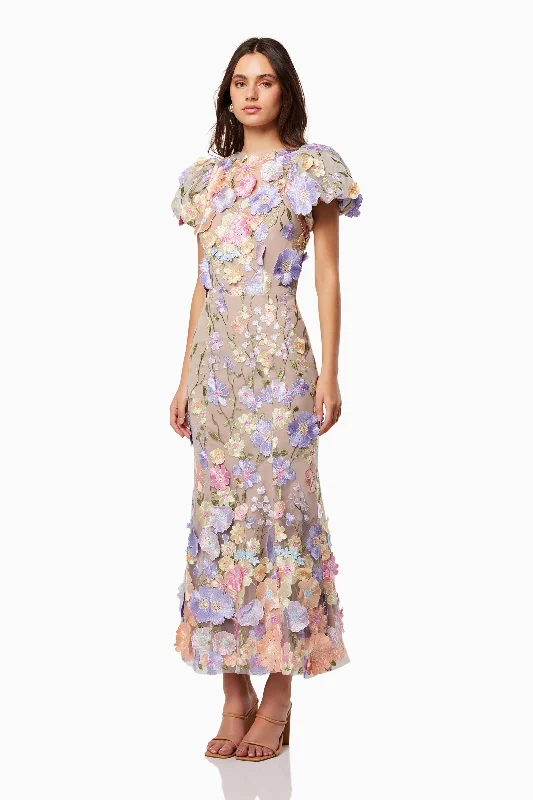 Astraea 3D Lace Maxi Dress In Purple