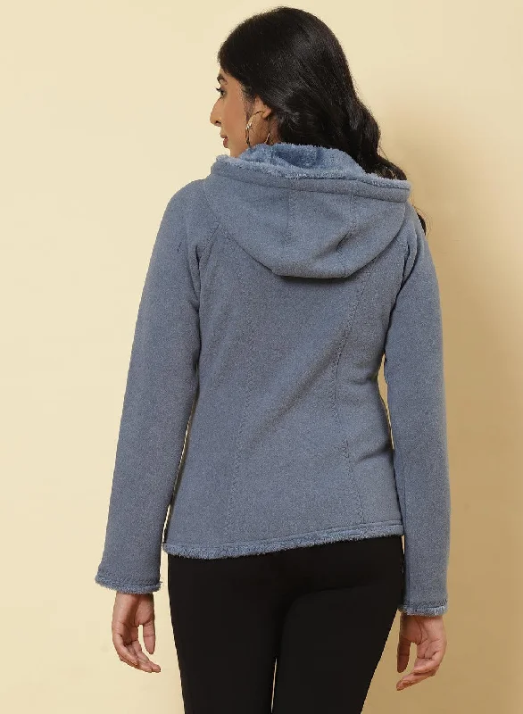 Ice Blue Fleece Zipper Jacket