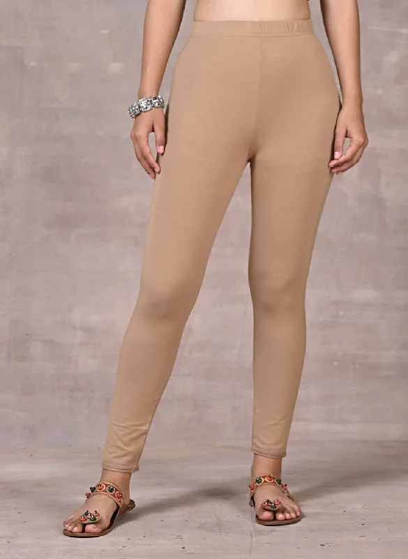 Beige Ankle Length Plain Legging