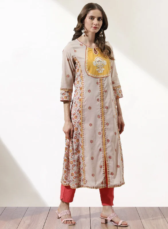 Beige Dhaage Collection Embroidered Kurta With Tassel Detailing